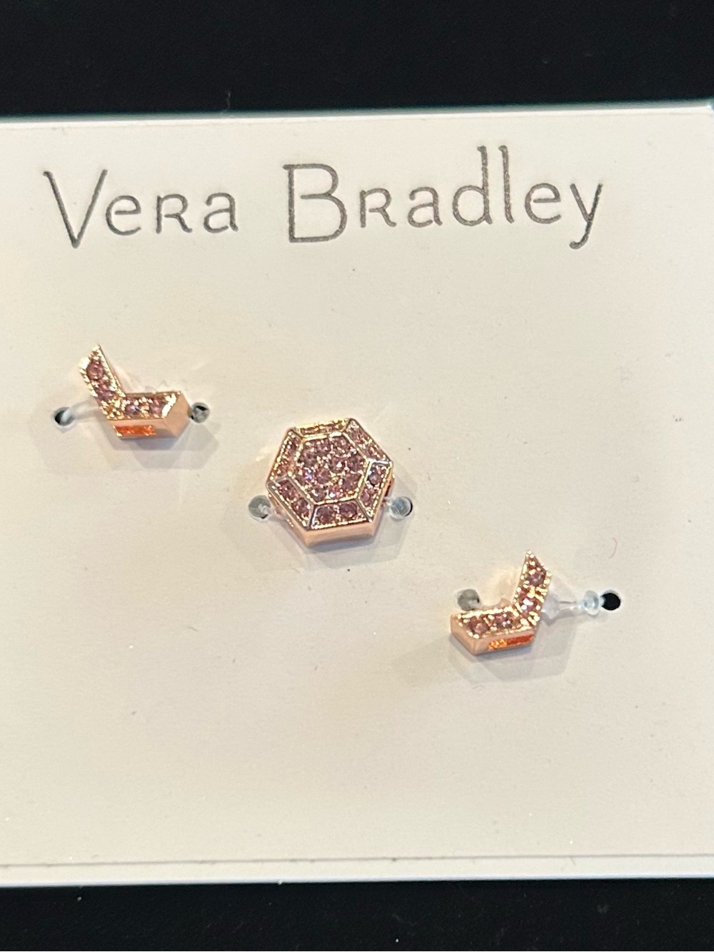 Vera Bradley NWT Rose Gold Hexagon Charm Set Pink Crystal Geometric Slider 3pc